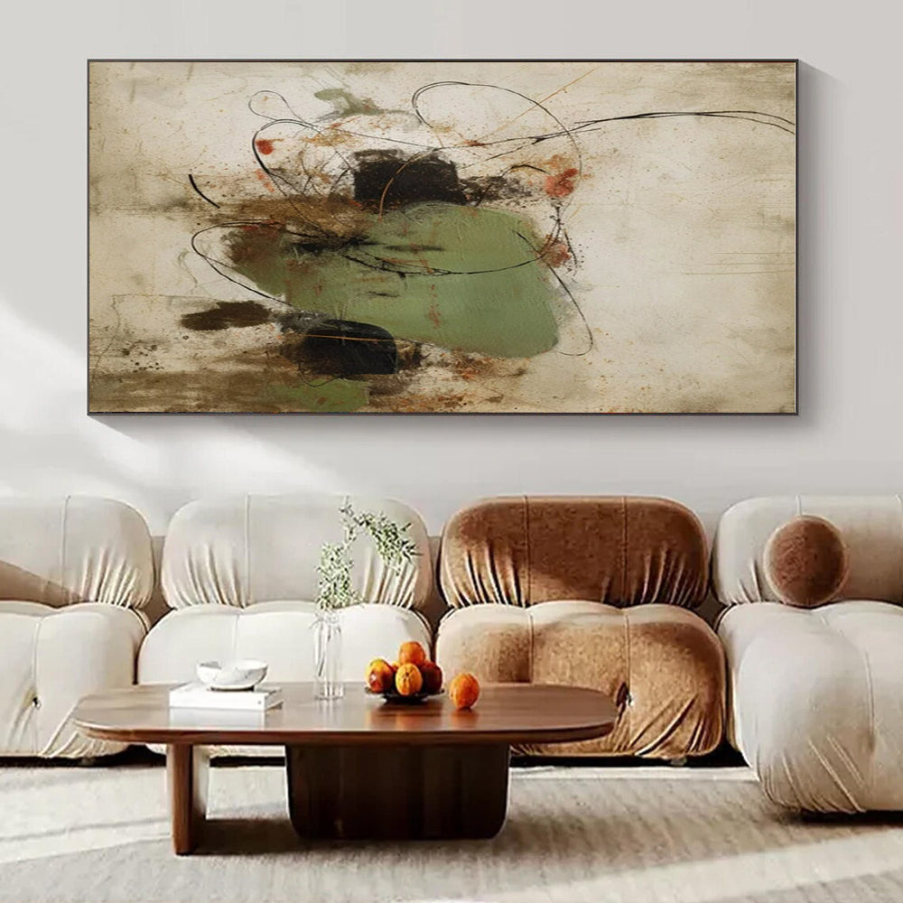 Green, Black, Red, Brown with Dynamic Forms "Earthly Chaos" Abstract Painting On Canvas PS1462