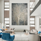 “Gray - Toned Bare Tree Silhouettes” - Abstract Winter Painting On Canvas PT1887