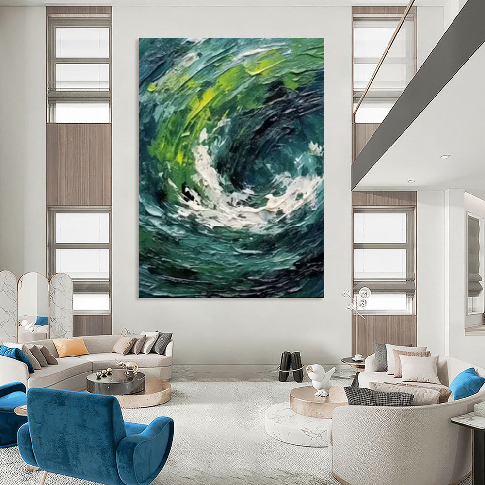 “Green - Blue Impasto Swirl” - Abstract - Inspired Nature Painting On Canvas PT1405