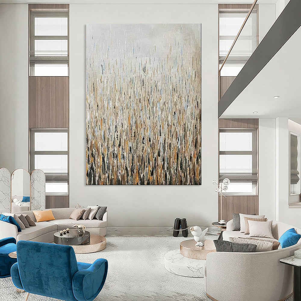 “Textured Neutral Grassland” - Abstract Landscape Painting On Canvas PT1889