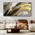 Gold, Black, and White Swirl Detail - Close - Up Textured Abstract Painting On Canvas PS1252