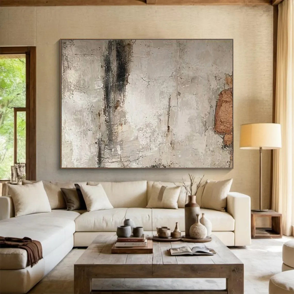 “Gray - Brown Textured Wall” - Neutral Tones “Urban Relic” Painting On Canvas PT1625