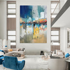 “Blue - Orange Cityscape” - Abstract Impressionist Painting On Canvas PT2331