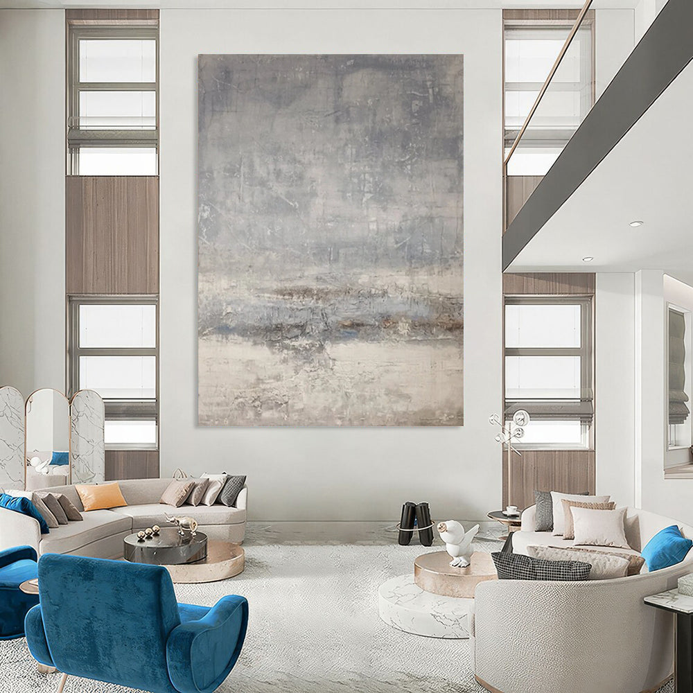 Gray Textured Landscape Hints Minimalist Abstract Painting On Canvas DS058