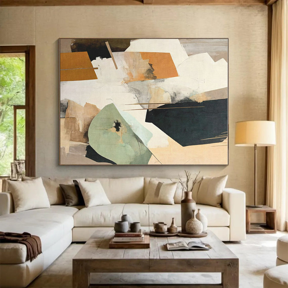 “Layered Green Abstraction” - Green, Gray, Beige Layered Abstract Painting On Canvas PS0747
