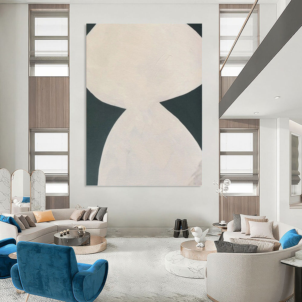 “White Curved Forms on Dark Green” - Contrasting Shapes Abstract Painting On Canvas PT1081