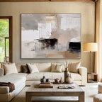 “Neutral - Black Textured Abstract” - Beige, Gray, White, Black Textured Abstract Painting On Canvas PS0442