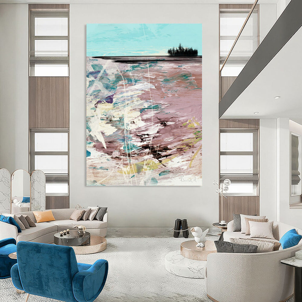 “Pastel Shoreline Abstraction” - Soft Hues & Textured Layers Painting On Canvas DS198