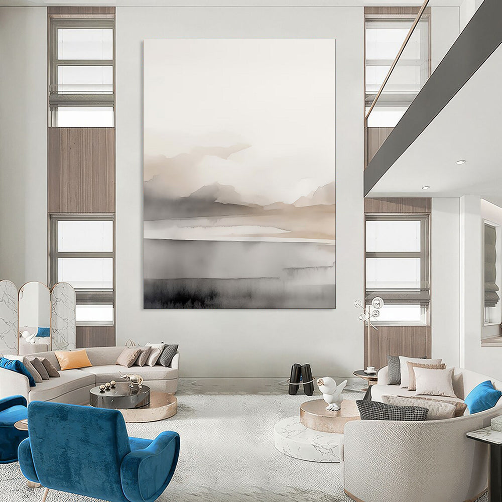 “Ethereal Gray - Beige Watercolor Mountains” - Watercolor Painting On Canvas PT2060