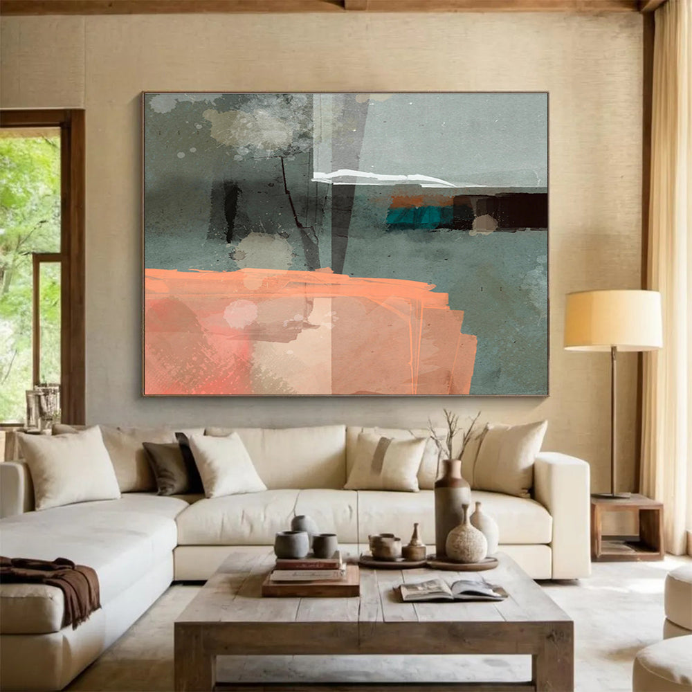 Grey and Orange Abstract Painting On Canvas DKS075