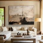 “Neutral Toned Abstract with Black Crossed Lines” - Geometric Abstract Painting On Canvas PS0272