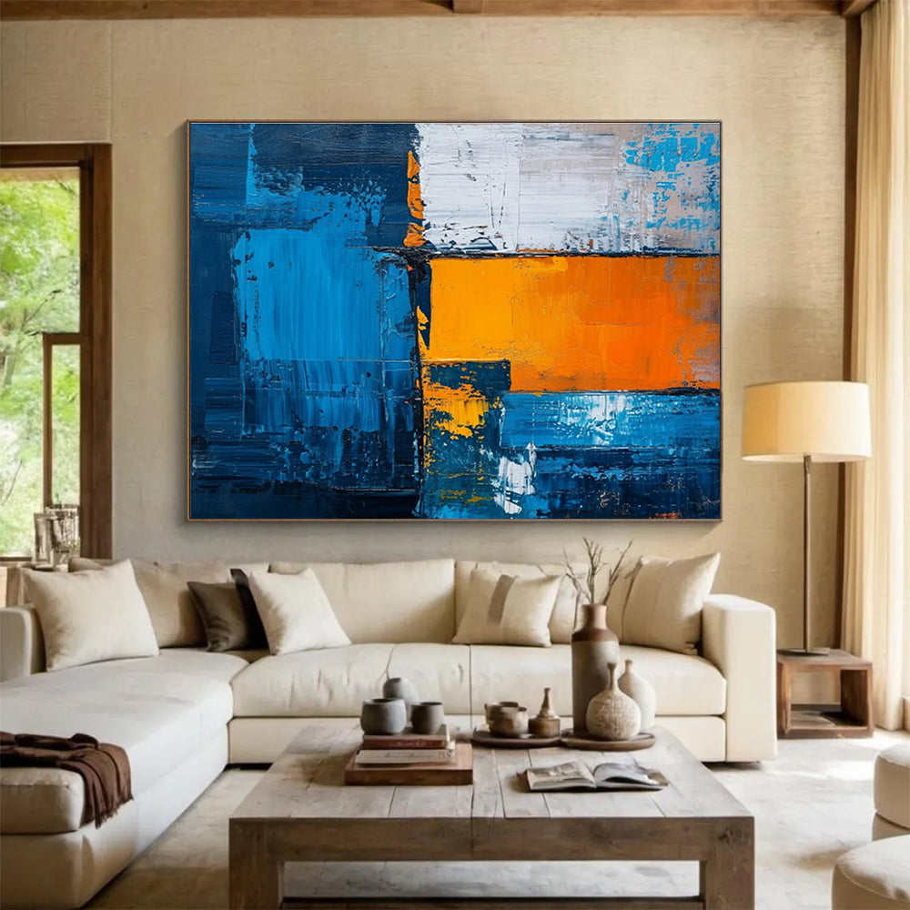 “Blue - Orange Geometric Clash” Abstract Painting On Canvas DKS273