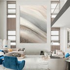 “Beige - Grey Abstract with Silver” - Minimalist Abstract Painting On Canvas PT1215