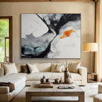 “Black - White - Orange Dynamic Swirl” - Black, White, Orange Abstract Swirl Painting On Canvas PS0571