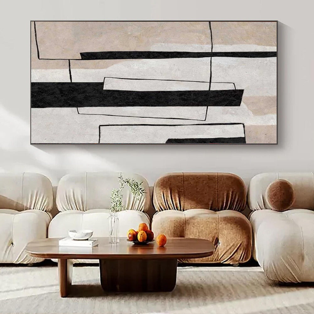 Beige, White and Black Geometric "Urban Structure" Architectural Abstract Painting On Canvas PS1103