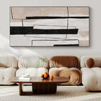 Beige, White and Black Geometric "Urban Structure" Architectural Abstract Painting On Canvas PS1103