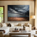 “Stormy Field Drama” - Gray, Black & Brown Landscape, Realist Oil Painting On Canvas DKS779