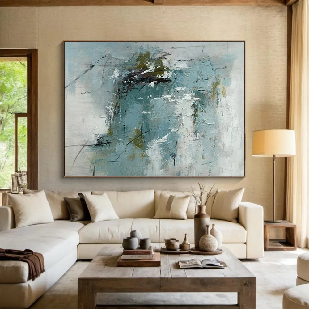 “Blue - Green Abstract Energetic Strokes” - Vivid Abstract Painting On Canvas PS0368