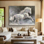 “Majestic White Horse” - Realist Animal - Painting On Canvas PT1744