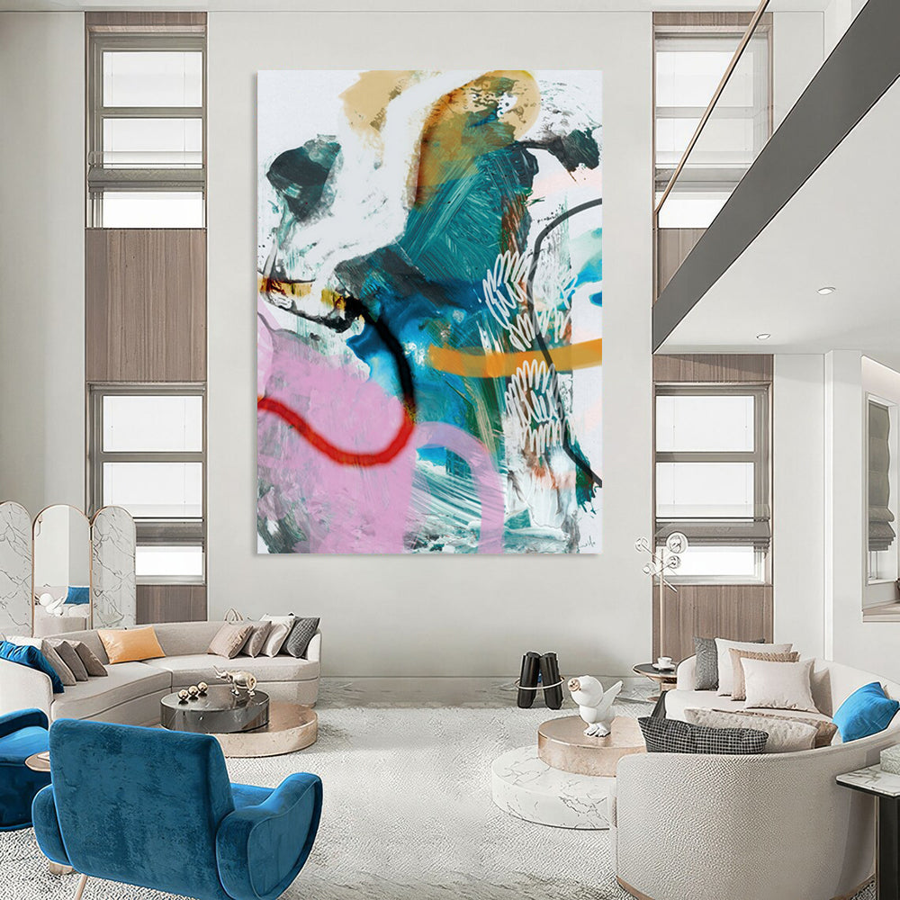 “Colorful Abstract Fusion” - Vibrant Hues with Dynamic Forms Painting On Canvas DS229