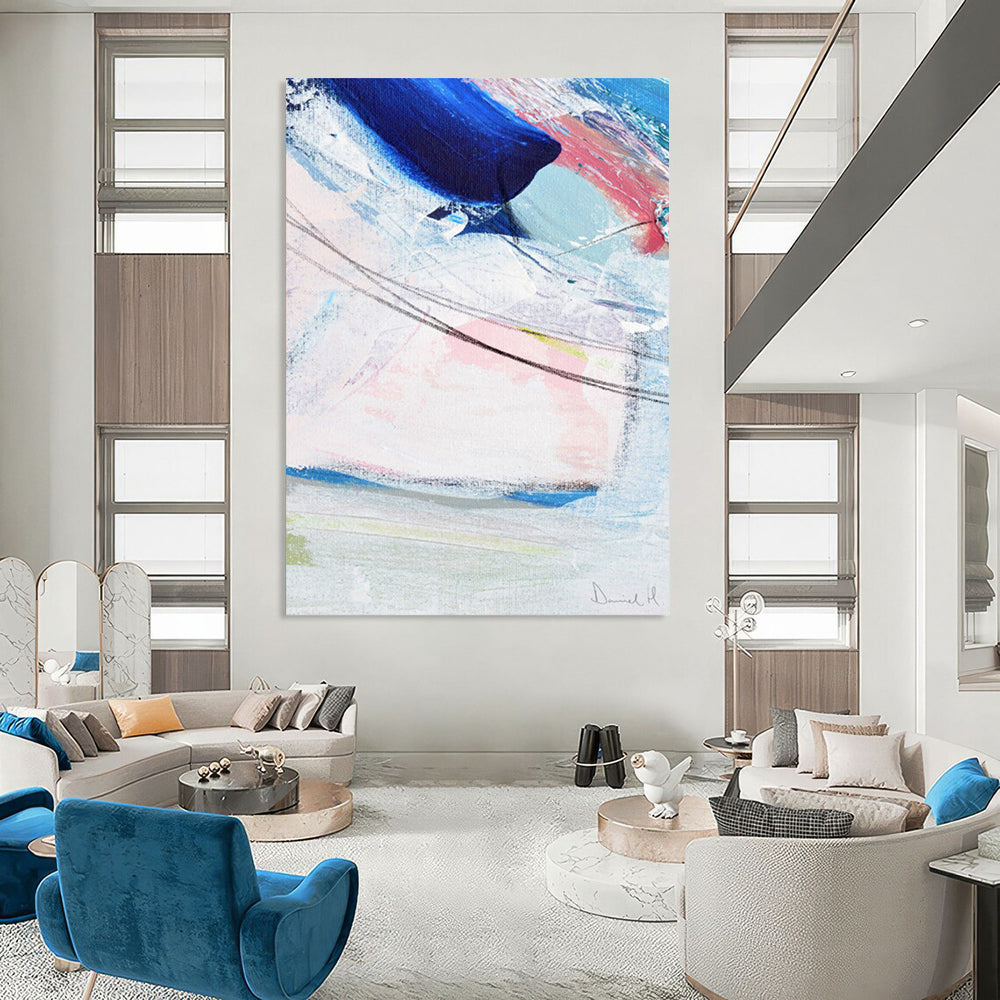 “Blue - Pink Abstract Flow” - Soft Hues & Gentle Strokes Painting On Canvas DS150