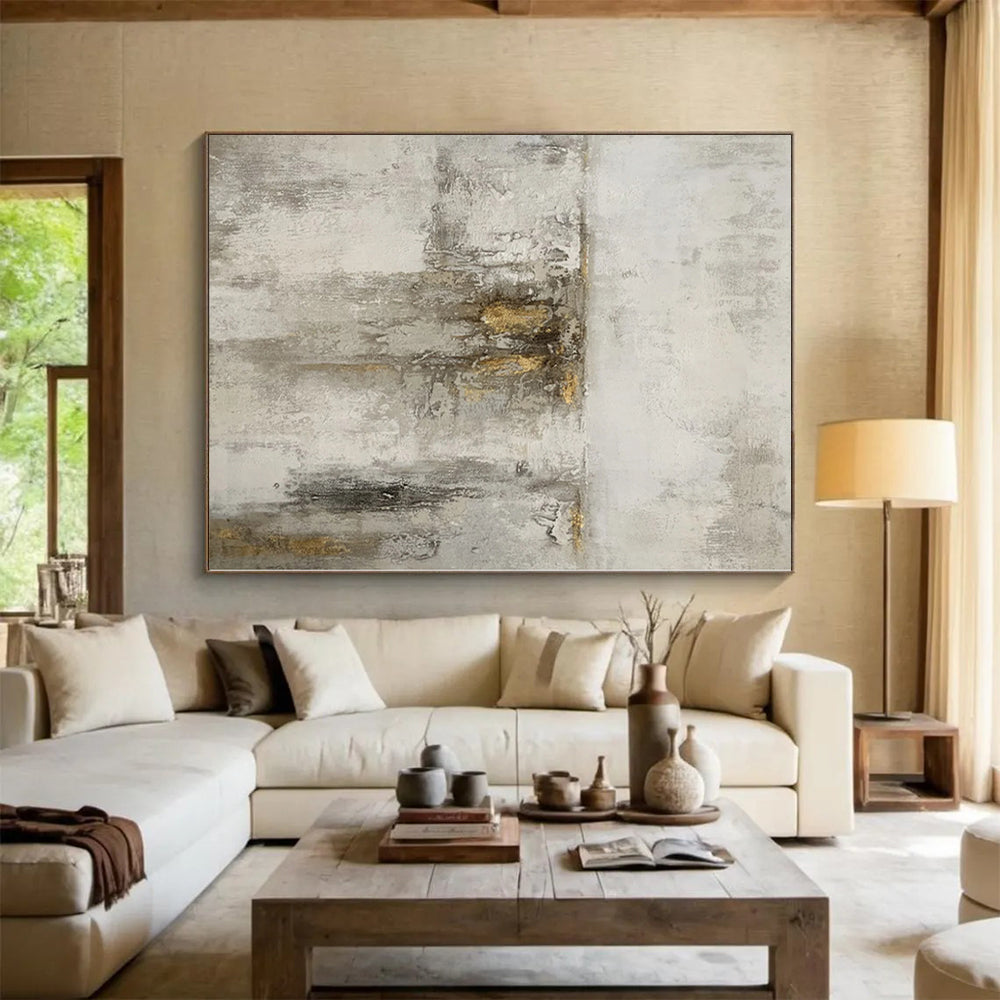 “Grey - Gold Abstract Textured Walls” - Tactile Abstract Painting On Canvas PS0356