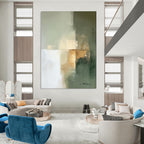 “Soft Green - Gold Abstract Blocks” - Abstract Painting On Canvas PT2081