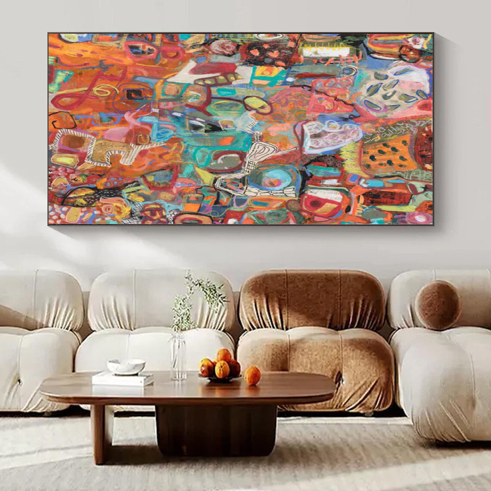 Colorful, Vibrant Shapes with Eclectic Patterns "Carnival Chaos" Abstract Painting On Canvas PS1169