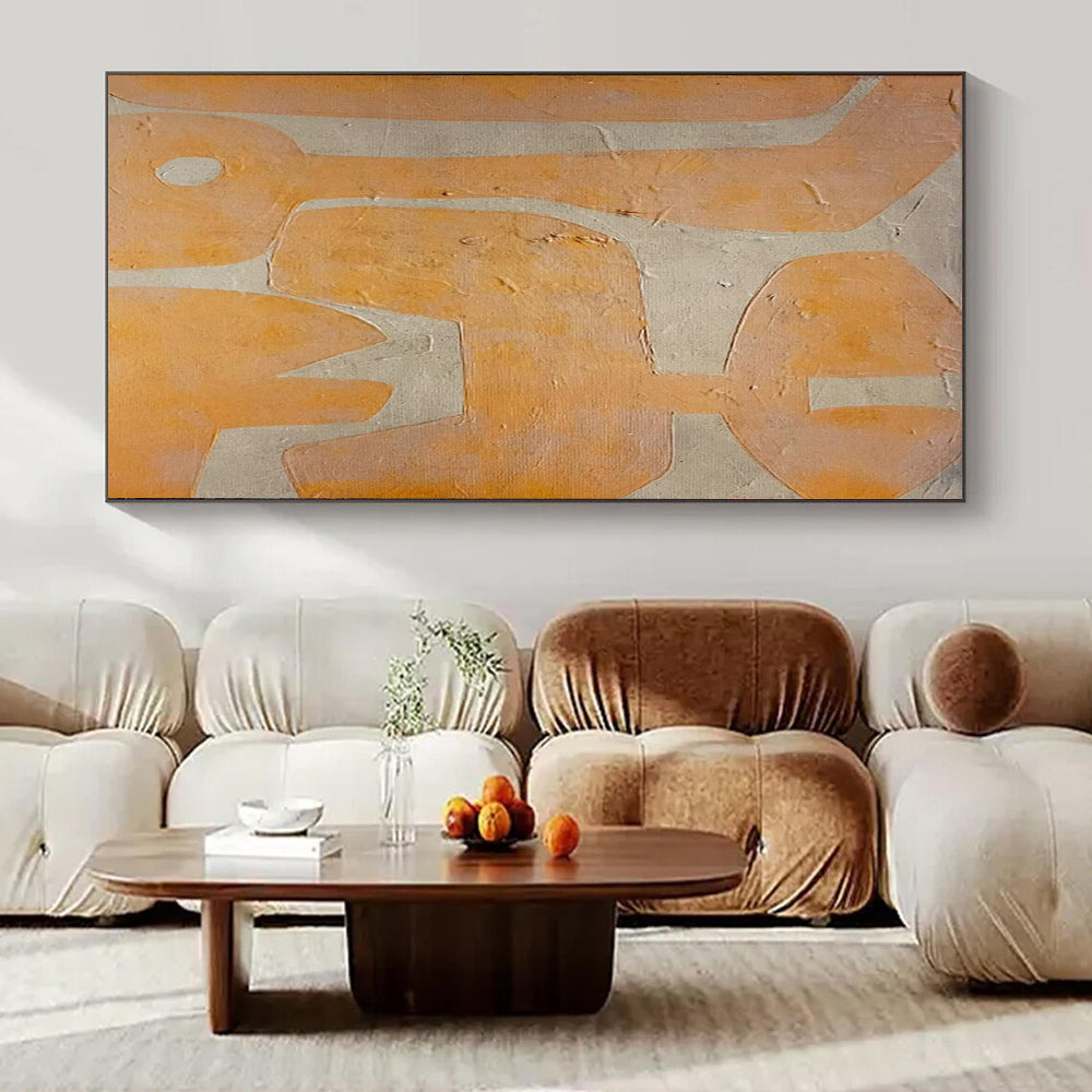 Orange and Beige Geometric, "Playful Forms" – Geometric Abstract Painting On Canvas PS0988