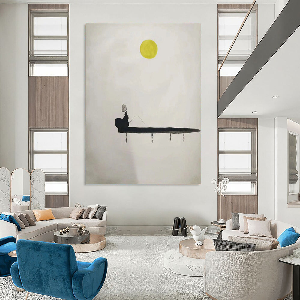 “Minimalist Moonlit Fisherman” - Abstract, Zen - Themed Painting On Canvas PT1562