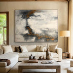 “Grey - Gold Abstract Textured Clouds” - Tactile Abstract Painting On Canvas PS0360