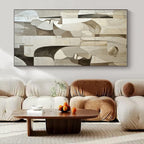 Beige, Gray with Geometric Faces "Cubist Masks" Abstract Painting On Canvas PS1388