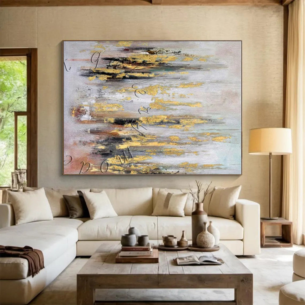 Gold and Neutral Strokes, "Autumn Forest Gleam" – Abstract Landscape - Inspired On Canvas PS0891