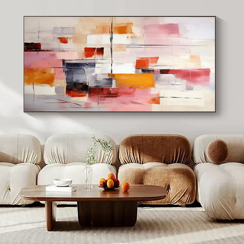 “Pink - Orange Geometric Abstract” - Contemporary Abstract Painting On Canvas PS0189