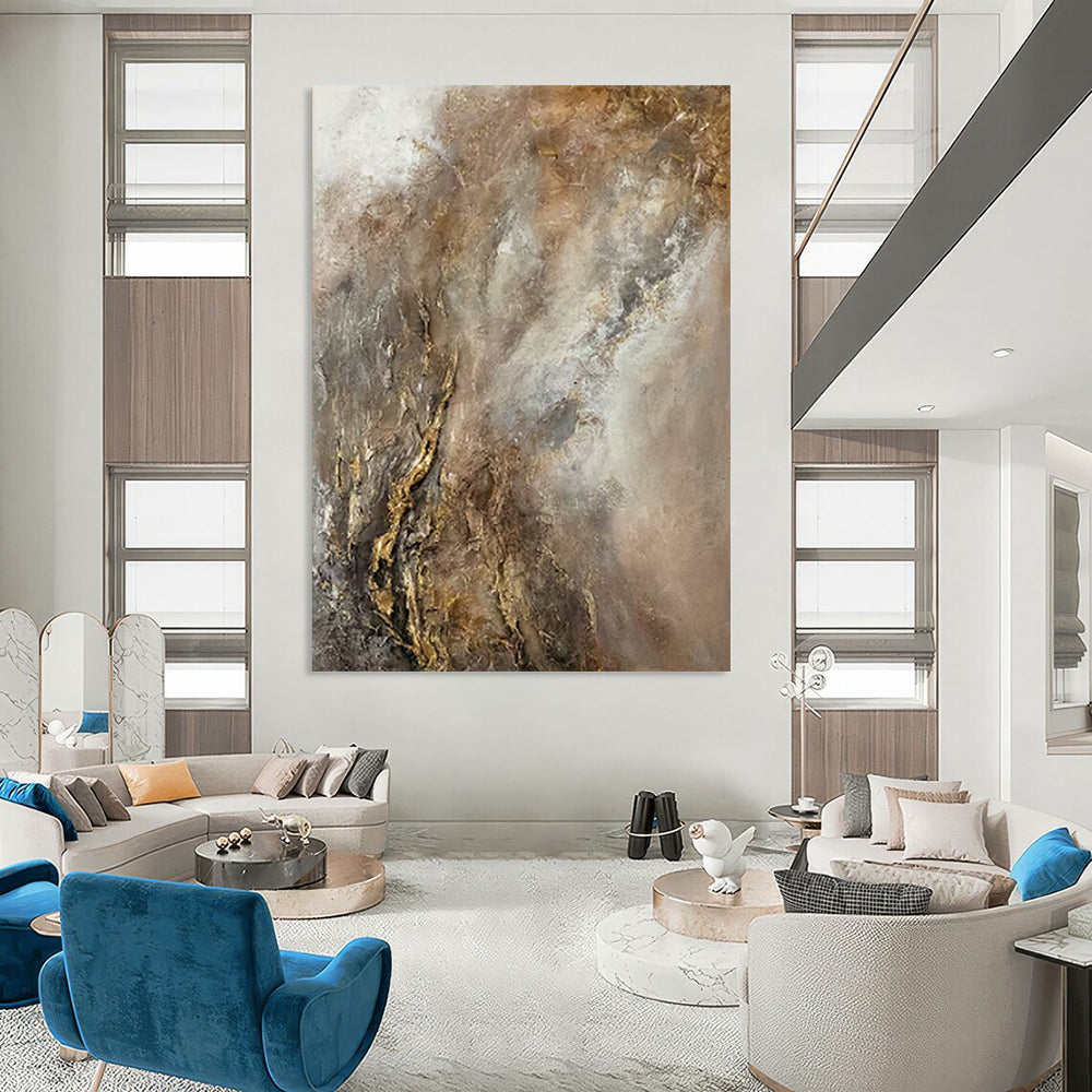 “Gray and Gold Abstract” - Textured Abstract Painting On Canvas PT2247
