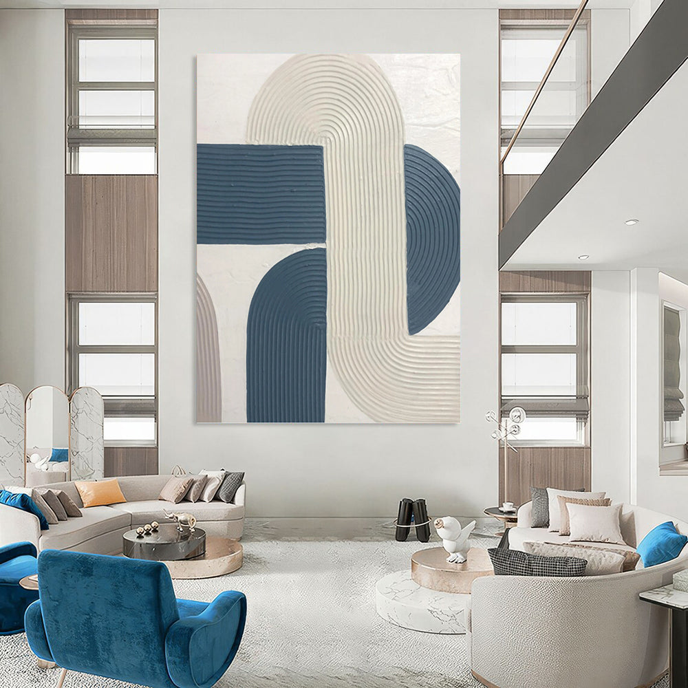 “White - Blue Curved Textures” - Minimalist Abstract Painting On Canvas PT1163