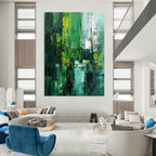 “Green - Blue Textured Abstraction” - Abstract Landscape Painting On Canvas DS012