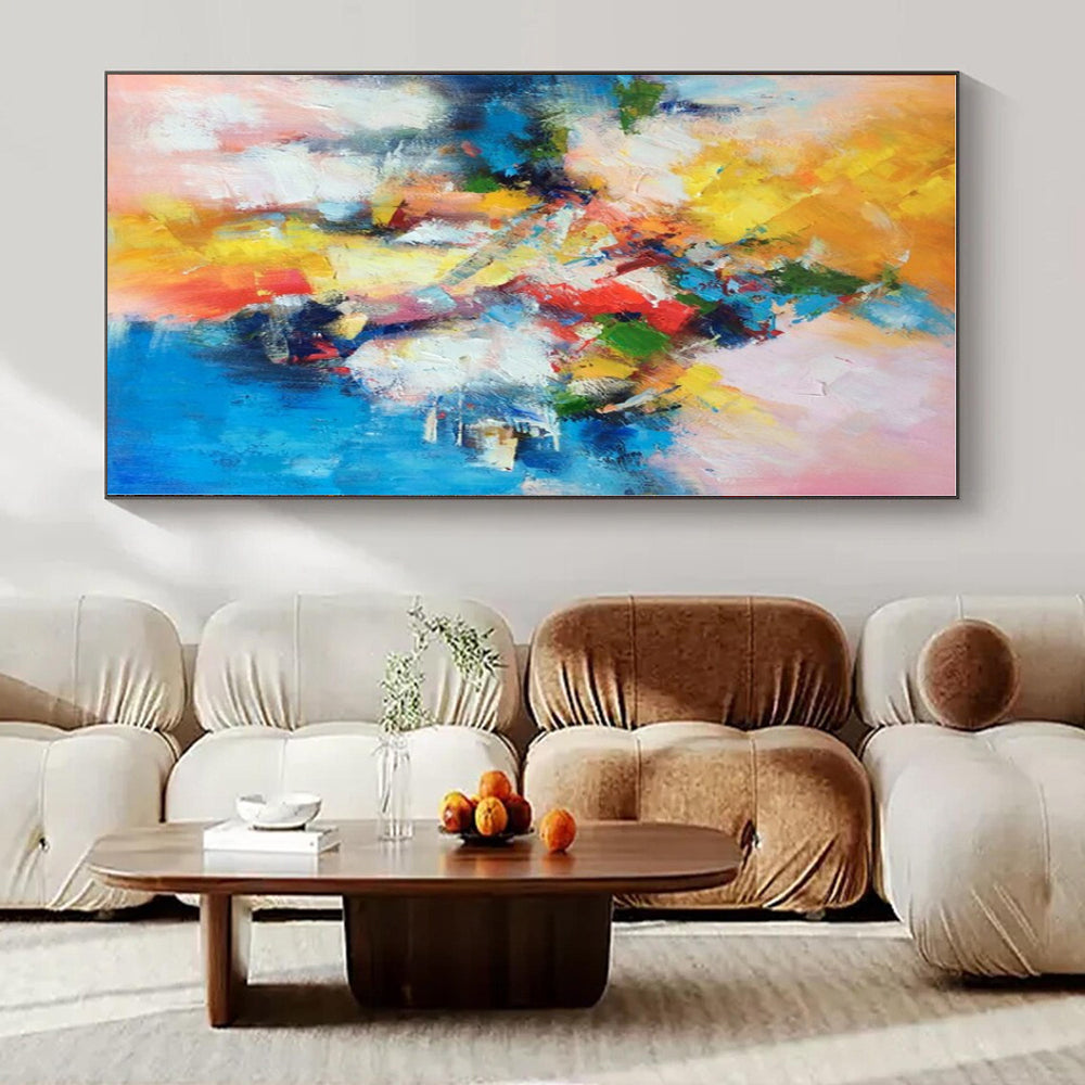 Yellow, Orange, Red, Green, Blue, Pink with Explosive Strokes "Festival Blaze" Abstract Painting On Canvas PS1393