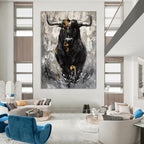 “Black - White - Gold Bull Portrait” - Expressionist Bull Painting On Canvas PT1971