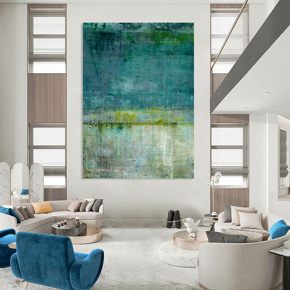 “Teal and Green Abstract” - Minimalist Abstract Painting On Canvas PT2274