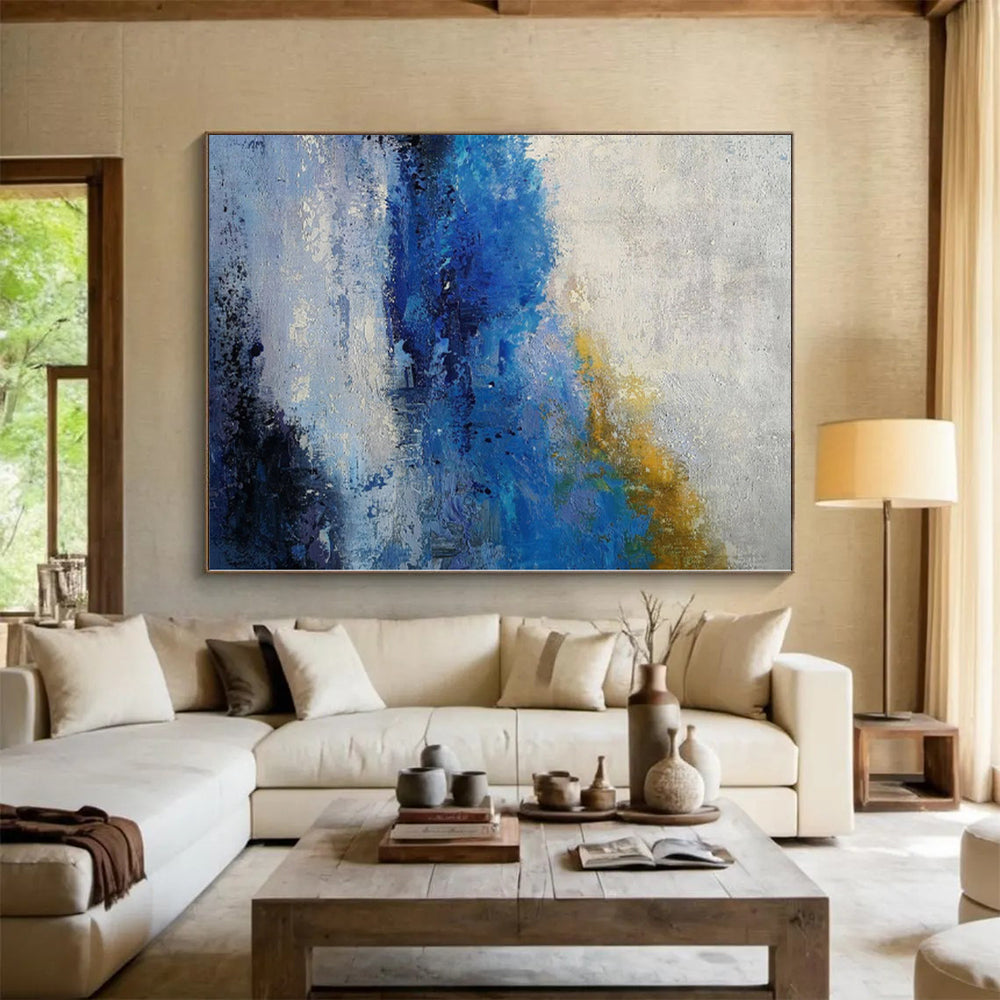 “Blue - Yellow Abstract Coastal Light” - Vivid Seascape Painting On Canvas PS0370