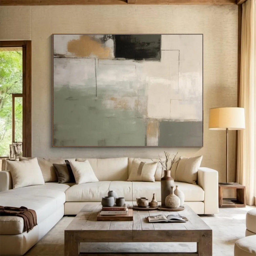 Soft Color Blocks with Black Accents - Modern Abstract Painting On Canvas DKS328