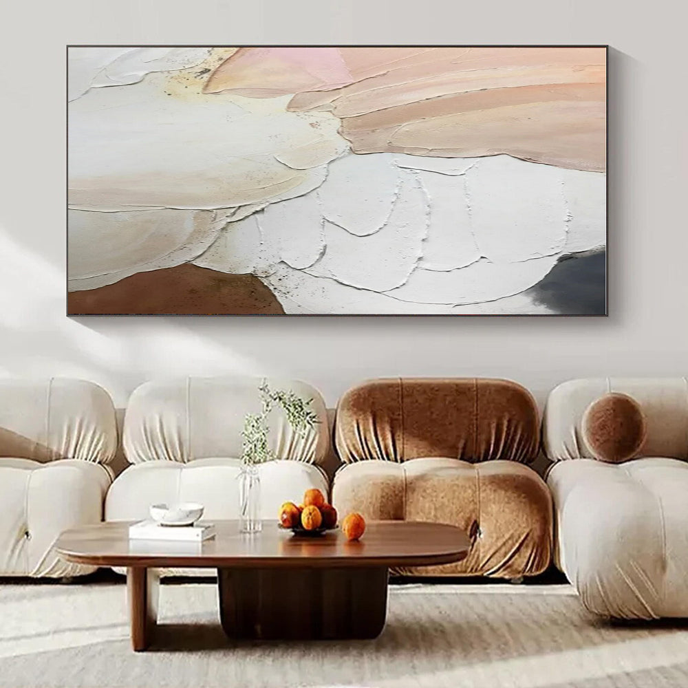 White, Pink, Beige, Gold with Textured Petals "Tactile Blossoms" Abstract Painting On Canvas PS1437