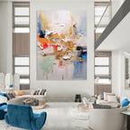 “Colorful Textured Abstract” - Gold, Color - Blocked Abstract Painting On Canvas PT1056