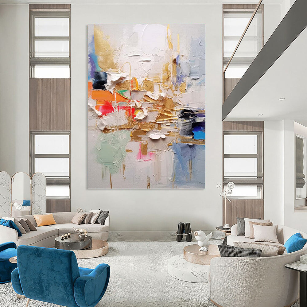 “Colorful Textured Abstract” - Gold, Color - Blocked Abstract Painting On Canvas PT1056