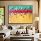 “Turquoise & Red Abstract” - Bold Color - block Painting On Canvas DKS403