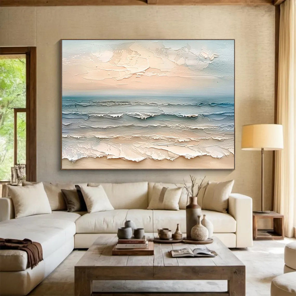 “Textured Beach Waves” - Impasto Oil Painting On Canvas DKS795