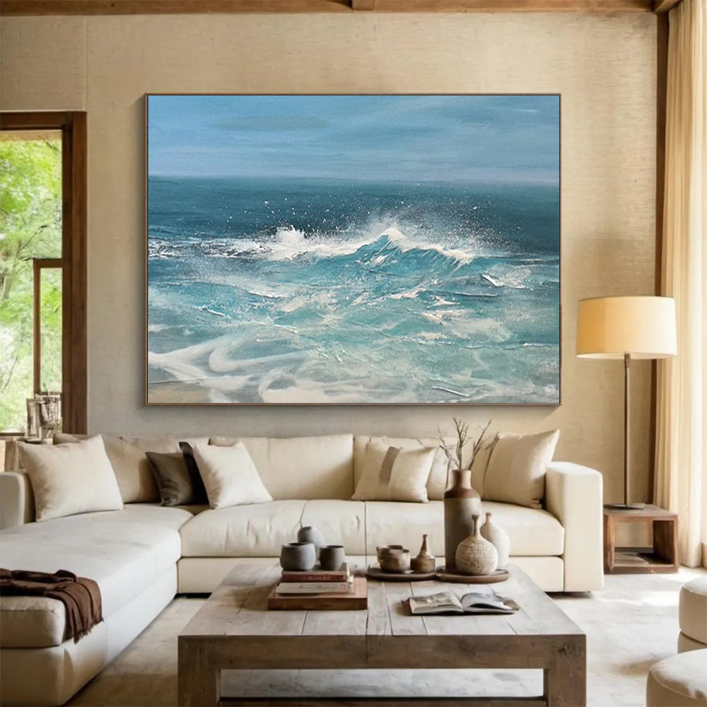 “Dynamic Ocean Wave in Blues and Whites” - Realistic Marine Oil Painting On Canvas PT025