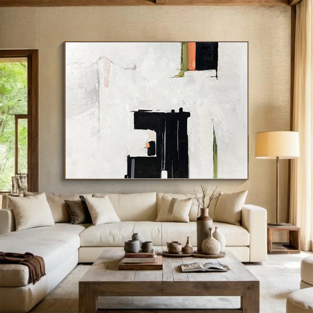 “Black - Green - Orange Abstract Minimalist Forms” - Subtle Abstract Painting On Canvas PS0327