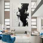 Monochrome Grace Black & White Abstract Female, Painting On Canvas PT2143